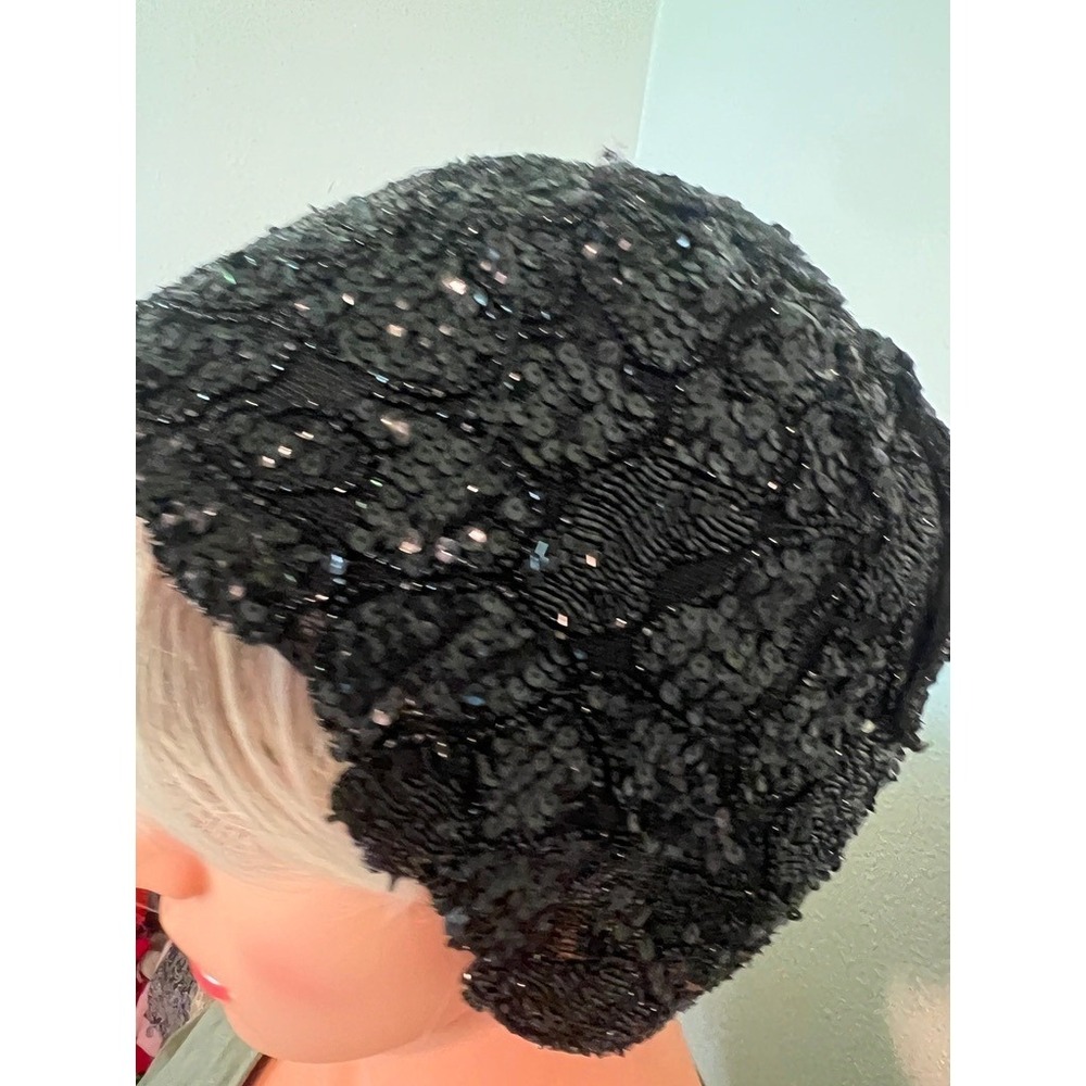 Vintage Hat Black Beaded Sequin Cocktail Gothic Old Hollywood Evening Cap‎ Retro